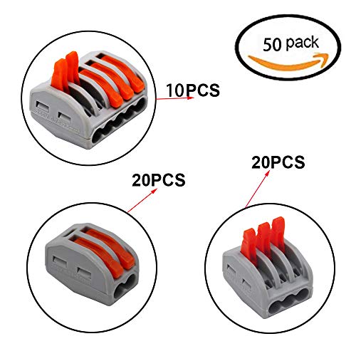 CESFONJER Terminales Conectores Reutilizables de conectores de tuercas de patillas Conectores de cables compactos de 50 piezas 2 orificios (20 piezas), 3 orificios (20 piezas), 5 orificios (10 piezas)