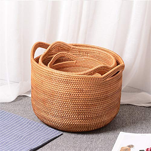 Cesta de almacenamiento de mimbre natural Cesta de lavadero Tiesto cesta tejida almacenaje de la rota Snack-caramelo de la joyería Abarrotes Nursery almacenamiento papeleras juego de 3 canasta de alma