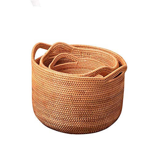 Cesta de almacenamiento de mimbre natural Cesta de lavadero Tiesto cesta tejida almacenaje de la rota Snack-caramelo de la joyería Abarrotes Nursery almacenamiento papeleras juego de 3 canasta de alma