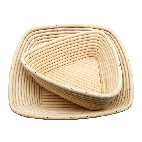 Cesta de prueba de masa para pan triángulo de ratán natural para probar masa de pan con paño para hornear y cubitera para cocineros panaderos 20x20cm beige