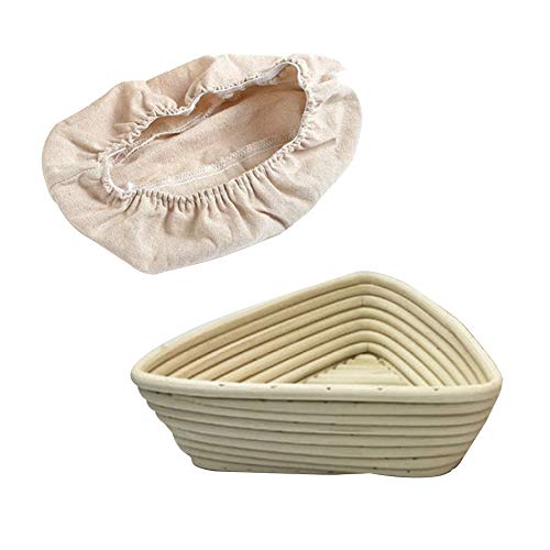 Cesta de prueba de masa para pan triángulo de ratán natural para probar masa de pan con paño para hornear y cubitera para cocineros panaderos 20x20cm beige