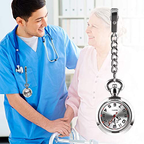 CestMall Reloj Bolsillo Enfermera de Enfermera Reloj con Clip Fob Reloj de Bolsillo Médico Paramédico Reloj de Cuarzo Enfermeras Reloj con Clip Reloj con Clip