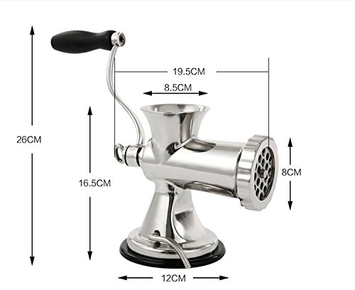 CGOLDENWALL - Molinillo manual de carne y embutidos, acero inoxidable 304, mezclador de carne de acero inoxidable, apertura de la máquina de relleno: 8 mm
