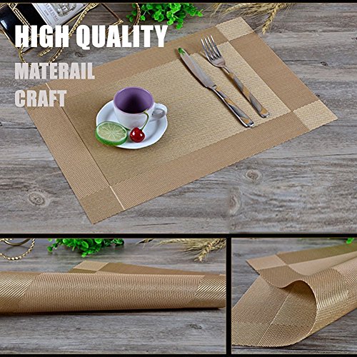 CHAOCHI Manteles Individuales Lavables Salvamantele Individuales PVC Antideslizantes Resistente al Calor Juego de 6 para la Mesa de Comedor de Cocina,Dorado