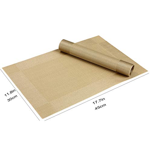 CHAOCHI Manteles Individuales Lavables Salvamantele Individuales PVC Antideslizantes Resistente al Calor Juego de 6 para la Mesa de Comedor de Cocina,Dorado