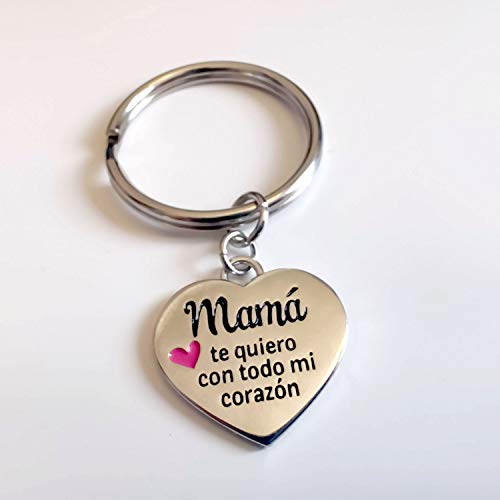 Charm o abalorio con Forma de corazón y el Mensaje Mamá te Quiero con Todo mi corazón. Puedes comprarlo Suelto con Llavero, Pulsera, o Collar. De aleación de Zinc mamá y Madres