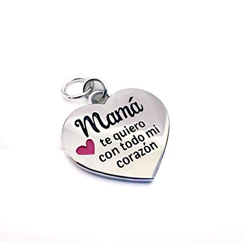 Charm o abalorio con Forma de corazón y el Mensaje Mamá te Quiero con Todo mi corazón. Puedes comprarlo Suelto con Llavero, Pulsera, o Collar. De aleación de Zinc mamá y Madres