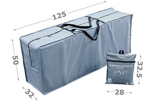 Chefarone Bolsa impermeable para cojines de jardín - Protege cojines sofas - cojines para sillas y muebles de jardin - Tela poliester gruesa - XL - 125 x 50 x 32 cm - Con bolsa de transporte y asa