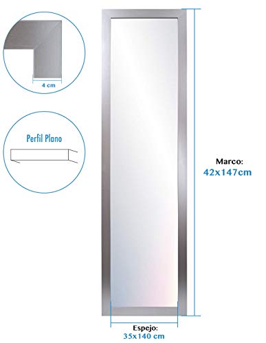 Chely Intermarket, Espejo de Pared Cuerpo Entero 35x140cm (Marco Exterior 42x147cm) (Plateado) MOD-128 | Forma Rectangular | Decoración de salón, Dormitorio | Acabado Elegante (128-35x140-6,15)