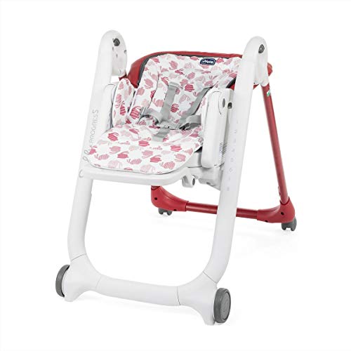 Chicco Polly Progres5 - Trona Evolutiva: Hamaca, Trona y Elevador Compacto, Ajustable, con 4 Ruedas y Freno, de 0 a 3 Años, Color Rojo Estampado Ballenas (Red)