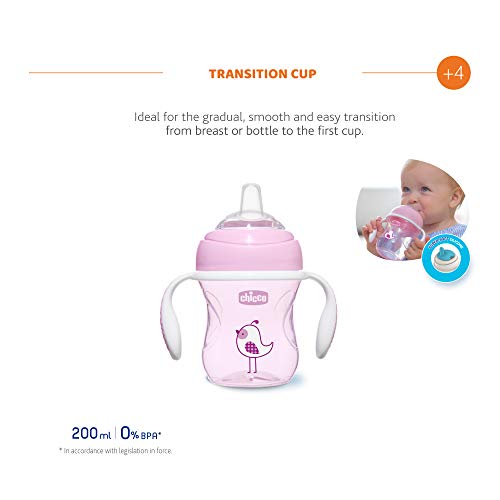 Chicco - Vaso de transición con boquilla de silicona, color rosa