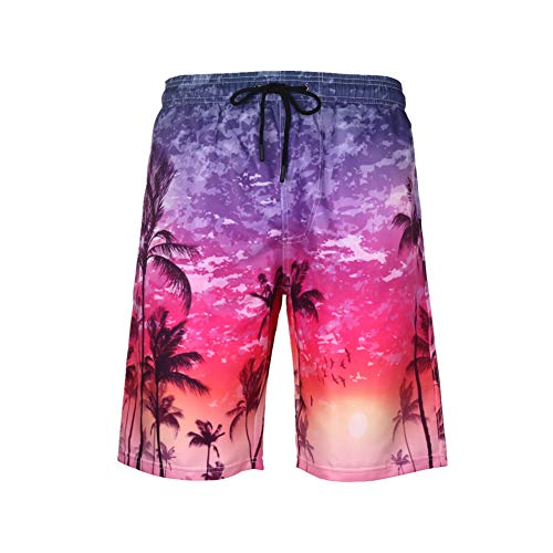 Chickwin Pantalones de Playa Estampados en 3D, Pantalón de Deporte para Hombre de Talla Grande Verano Pantalones de Entrenamiento Cortos de Playa (6XL,Rosa Morado)