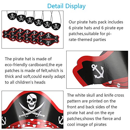 CHIFOOM Accesorios para Niños Piratas 6pcs Tarjetas de Sombrero Pirata y 6pcs Máscaras de Ojos Piratas para Tema Pirata Fiesta de Cumpleaños a Niños Maquillaje Fiesta Accesorios de Fotos