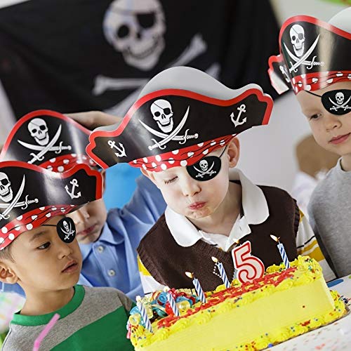 CHIFOOM Accesorios para Niños Piratas 6pcs Tarjetas de Sombrero Pirata y 6pcs Máscaras de Ojos Piratas para Tema Pirata Fiesta de Cumpleaños a Niños Maquillaje Fiesta Accesorios de Fotos