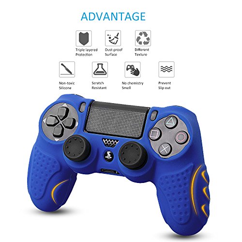 CHIN FAI PS4 Funda para Cubrir el Mando de PS4 con 4 Grips para Pulgares, Funda Antideslizante de Silicona, Carcasa Protectora para Mando de Sony PS4 / Slim/Pro