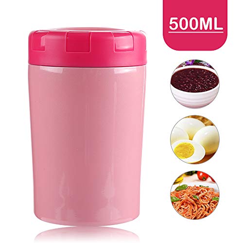 Chingde Frasco de Comida Caliente, 500 ml Recipiente de Comida Aislado Tarro de Comida de Acero Inoxidable con Recipiente de Comida térmica de Cuchara Plegable Termo para Sopa, Rosa