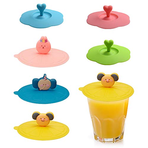 Chingde Tapas de silicona para tazas, 6 piezas Tapa de succión para taza Tapa de la taza de té con tapa de taza en forma de corazón Tapa de tapa de bebida reutilizable de vidrio