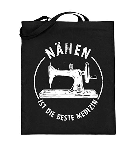 Chorchester Nähen ist die Beste Medizin - Bolsa de yute (con asas largas), color Negro, talla 38cm-42cm