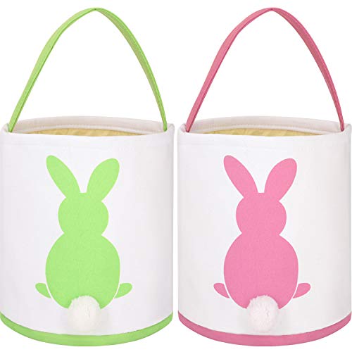 Chuangdi 2 Unidades Cesta de Huevo de Pascua Bolsa de Conejito de Pascua Bolsas de mMano Reutilizables Bolsas de Regalo del Partido de Pascua para Juegos de Caza de Huevos (Verde, Rosa)