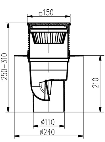 Chudej 327-S-Li Desagüe con rejilla de hierro fundido, carga hasta 1500 kg, DN 110, 150 x 150 mm, 827 S Li, Negro