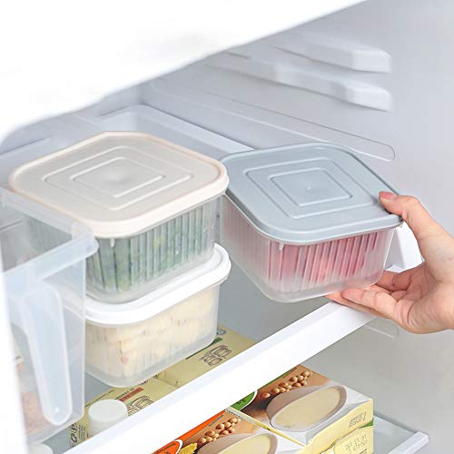 Chutoral Contenedores de almacenamiento de alimentos con plato de drenaje extraíble y tapa Organizador Clasificado Estuche para mantener fresco para carne de pescado verduras (Beige)