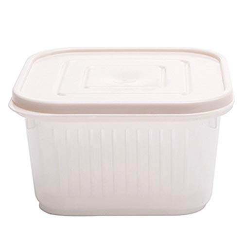 Chutoral Contenedores de almacenamiento de alimentos con plato de drenaje extraíble y tapa Organizador Clasificado Estuche para mantener fresco para carne de pescado verduras (Beige)