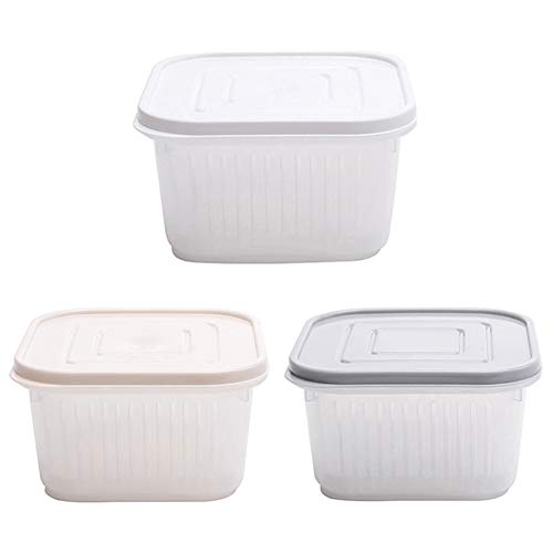 Chutoral Contenedores de almacenamiento de alimentos con plato de drenaje extraíble y tapa Organizador Clasificado Estuche para mantener fresco para carne de pescado verduras (Beige)