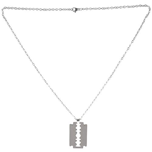 Cikuso Acero Inoxidable Colgante Collar Plata Cuchilla Navaja Punk Roca Hombre,Cadena 58cm