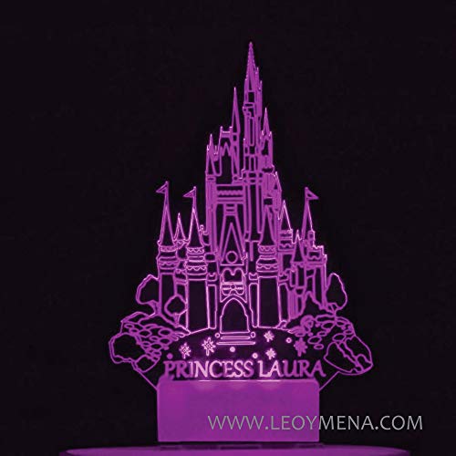 Cinderella Castle Cake Topper, Castillo de la Cenicienta Topper Tarta, Adorno para tarta Castillo Cenicienta personalizado iluminado LED