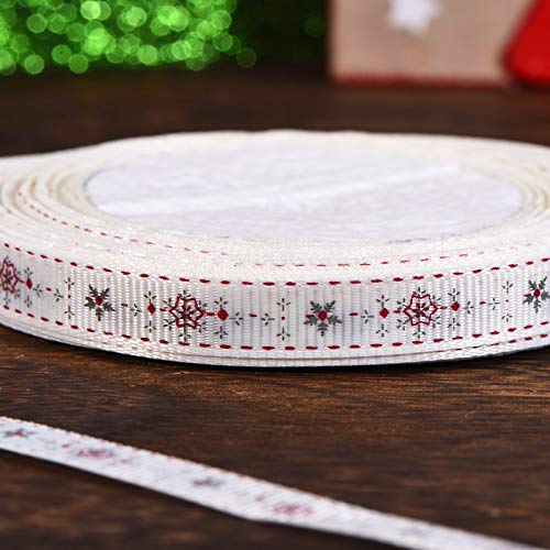 Cinta de Grosgrain de Navidad de 65,6 Pies Cinta con Estampado de Flores de Acebo Cinta de Envolver de Merry Christmas para Manualidades de Envoltura, 10 mm de Ancho