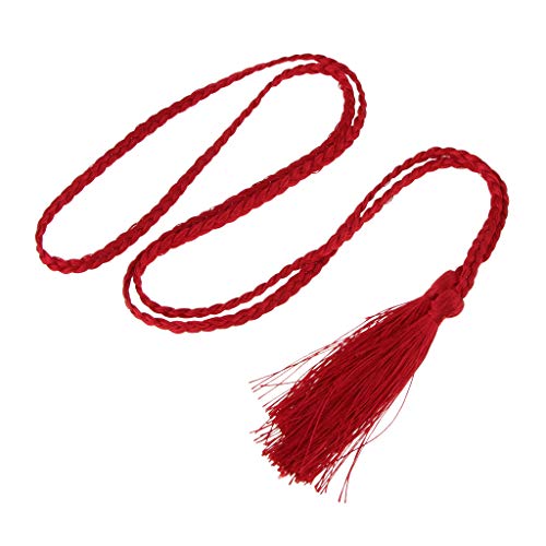 Cinta de Pelo Trenzada Largas con Borlas Accesorios para Fabricación de Bolso Vestidos Joyas de Cabello - Vino rojo