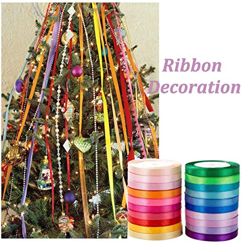 Cinta de Raso, Colores Mezcla Rollo de Raso de Doble Cara Satén de Seda para Embalaje Decoración de Regalo Cajas Flores Boda Navidad Fiestas Manualidades (10 Colores-10mm*220m)