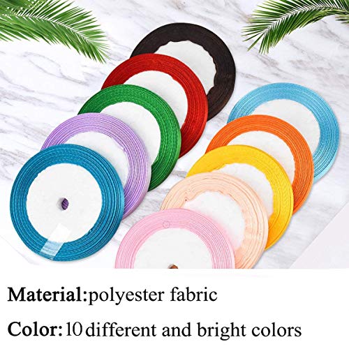 Cinta de Raso, Colores Mezcla Rollo de Raso de Doble Cara Satén de Seda para Embalaje Decoración de Regalo Cajas Flores Boda Navidad Fiestas Manualidades (10 Colores-10mm*220m)