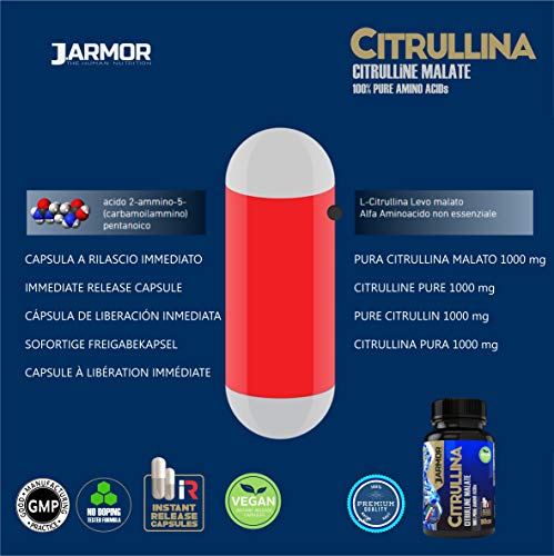 CITRULINA MALATO PURA 90 cápsulas de 1000 mg Vegetales Oxido Nítrico Vigor precursor de arginina