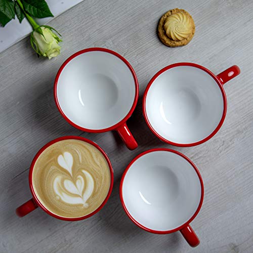 City to Cottage® Rojo y Blanco | Lunares | Diseñador pintado a mano | Único Cerámica Extra Grande 16 oz/500 ml | Capuchino café sopa té tazas con mango | Regalo