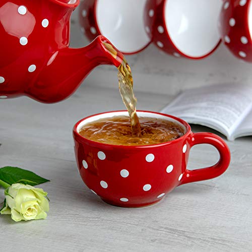 City to Cottage® Rojo y Blanco | Lunares | Diseñador pintado a mano | Único Cerámica Extra Grande 16 oz/500 ml | Capuchino café sopa té tazas con mango | Regalo