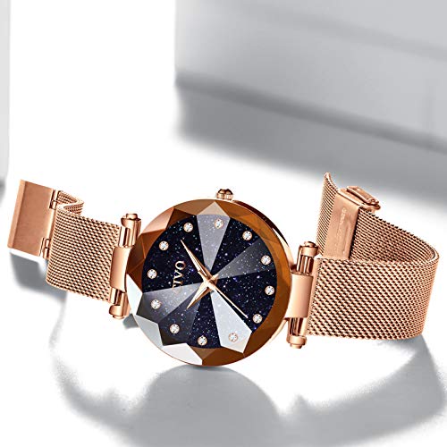 CIVO Relojes para Mujer Reloj Damas de Malla Impermeable Minimalista Oro Rosa Elegante Banda de Acero Inoxidable Relojes de Pulsera Moda Vestir Negocio Casual Reloj de Cuarzo (Azul)