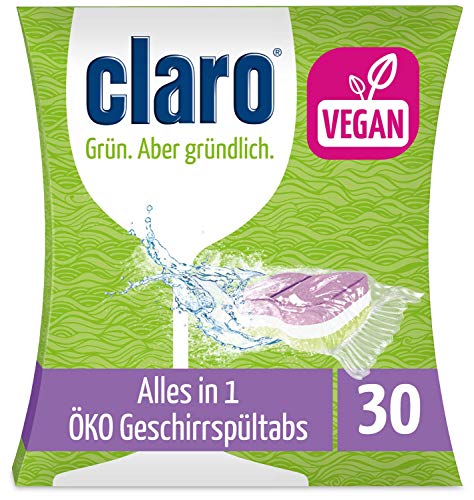 Claro Todo en 1 Pastillas para Lavavajillas - 30 Cápsulas Ecológicas Sin Fosfatos Para Lavavajillas - Biodegradables