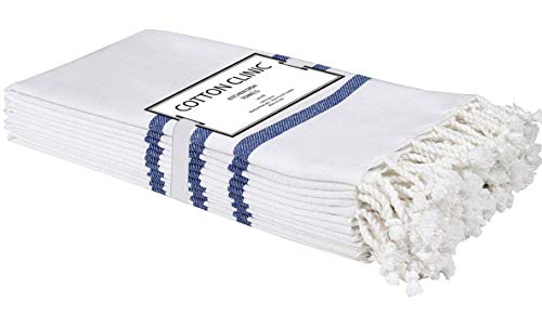 Clinica de Algodón 6 Paños de cocina 100% Algodon 45 x 70 cm hostelería Peshtemal turco, Trapos Cocina, Toallas de té, Toallas de bar, Lavable a máquina Toallas de cocina Azul Blanco