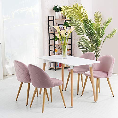 CLIPOP Juego de 2 sillas de Comedor tapizadas de Terciopelo con Respaldo y Patas de Metal para sillas de Comedor, salón y Dormitorio, Tela de Terciopelo, Rosa