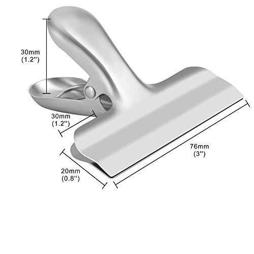 Clips de Chip,10 Pinzas Acero Inoxidable,Grandes 3 Pulgadas de Ancho,para Cerrar Bolsas de Comida de Metal Clips Hogar de Buena Agarre,Oficina,Alimentos y Pan