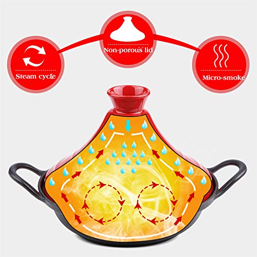 CLOTHES Ø 27cm Tajine Plato de Olla, Plato Fundido Hierro cazuela con Tapa Doble asa, for 2-4 Personas, no vidriado cocinar Natural Tagin Libre de Materiales tóxicos, for su Cocina