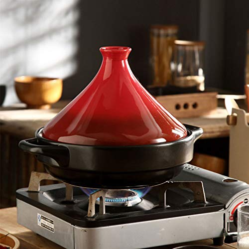 CLOTHES TAJINE Olla, Moldeada Plato de Hierro Cacerola con Tapa, for 1-6 Personas, no vidriado cocinar Natural Tagin Libre de Materiales tóxicos, for su Cocina, Rojo (Size : 21cm/1.3L)