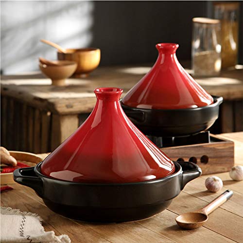 CLOTHES TAJINE Olla, Moldeada Plato de Hierro Cacerola con Tapa, for 1-6 Personas, no vidriado cocinar Natural Tagin Libre de Materiales tóxicos, for su Cocina, Rojo (Size : 21cm/1.3L)