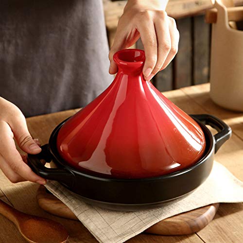 CLOTHES TAJINE Olla, Moldeada Plato de Hierro Cacerola con Tapa, for 1-6 Personas, no vidriado cocinar Natural Tagin Libre de Materiales tóxicos, for su Cocina, Rojo (Size : 21cm/1.3L)