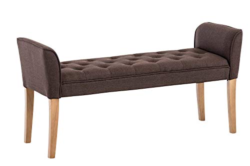 CLP Chaise Longue Cleopatra con Tapizado de Tela I Banco Largo Acolchado en Estilo Chesterfield I Silla Larga I Color: Marrón, Madera Clara Envejecida