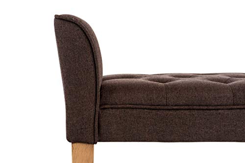 CLP Chaise Longue Cleopatra con Tapizado de Tela I Banco Largo Acolchado en Estilo Chesterfield I Silla Larga I Color: Marrón, Madera Clara Envejecida