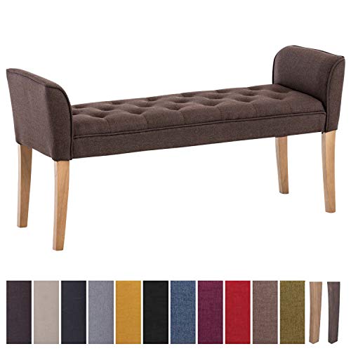 CLP Chaise Longue Cleopatra con Tapizado de Tela I Banco Largo Acolchado en Estilo Chesterfield I Silla Larga I Color: Marrón, Madera Clara Envejecida