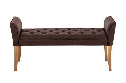 CLP Chaise Longue Cleopatra con Tapizado de Tela I Banco Largo Acolchado en Estilo Chesterfield I Silla Larga I Color: Marrón, Madera Clara Envejecida