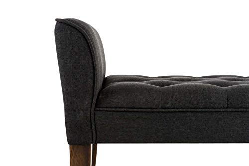 CLP Chaise Longue Cleopatra con Tapizado de Tela I Banco Largo Acolchado en Estilo Chesterfield I Silla Larga I Color: Negro, Madera Oscura Envejecida